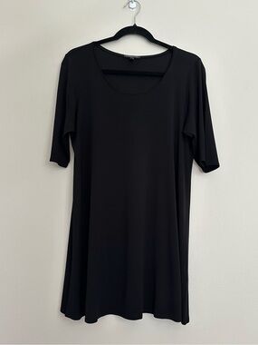 Eileen Fisher Black 100% Silk Tunic Dress Minimalist Large Petite Lagenlook